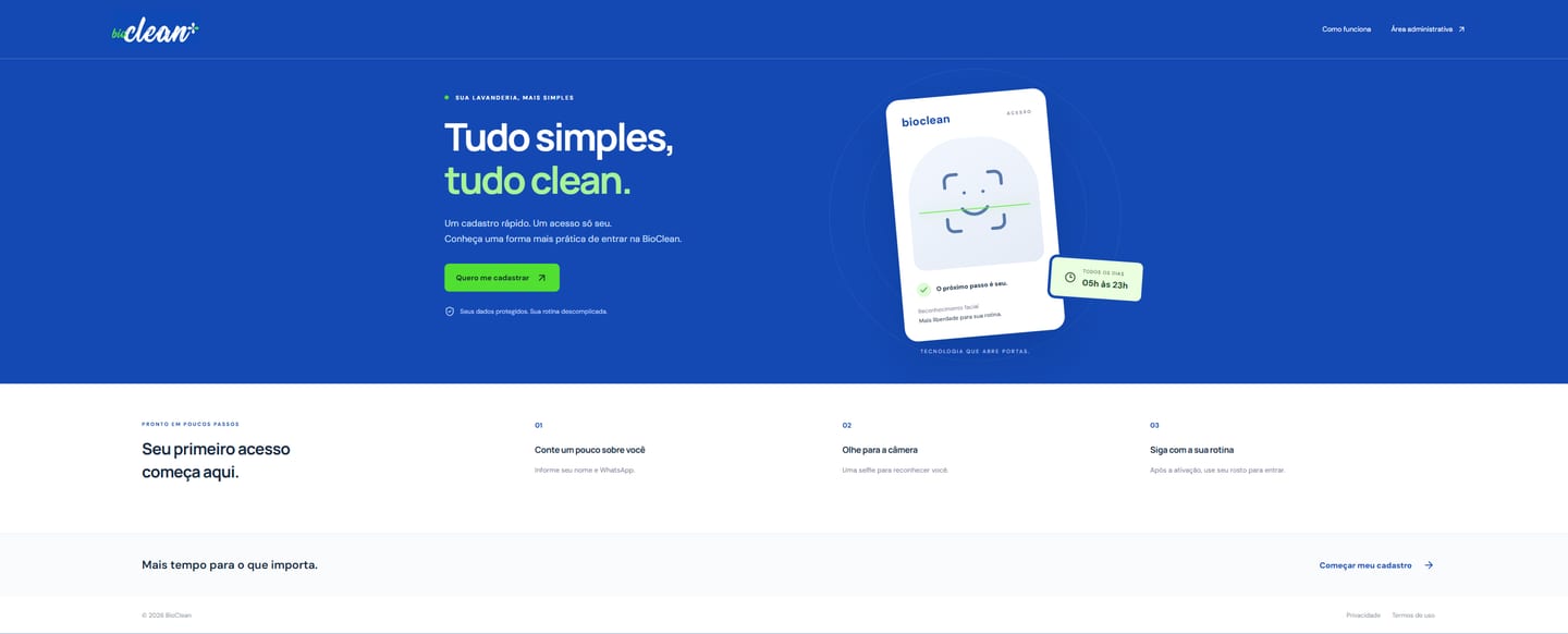 Página inicial da plataforma BioClean de acesso inteligente